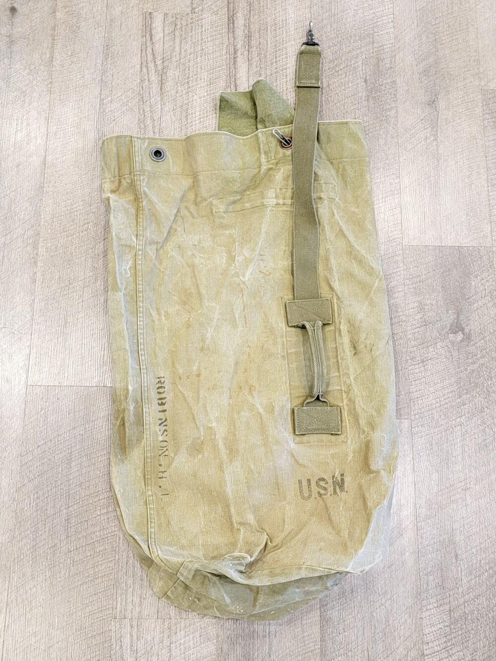 Vintage U.S. Navy Canvas Duffle Bag Military Sea Bag Green Metal Grommets